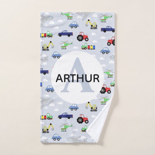 Jungen Niedliches Transportmuster Name Auto Kind Badhandtuch Set (Handtuch)