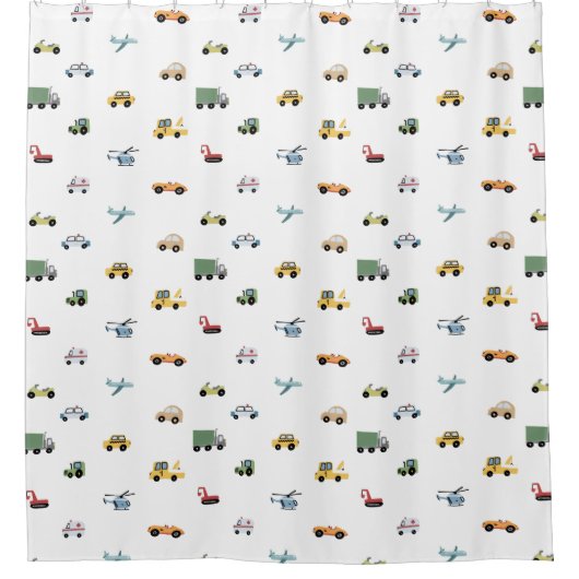 Jungen Niedliches Transportwagenmuster Monogramm N Duschvorhang (Vorderseite)