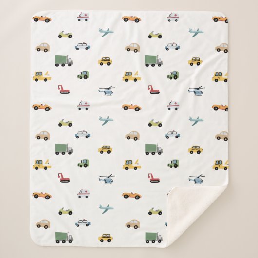 Jungen Niedliches Transportwagenmuster Monogramm N Sherpadecke (Vorderseite)