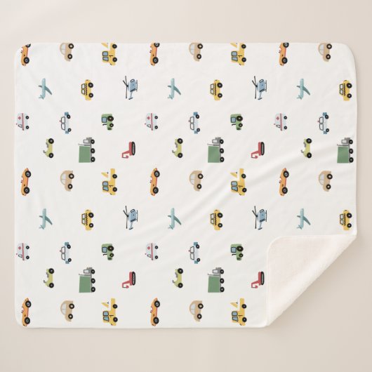 Jungen Niedliches Transportwagenmuster Monogramm N Sherpadecke (Vorderseite (Horizontal))