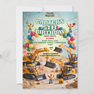 Jungen Niedliches Vintages Baugewerbe LKW Gebäude Einladung