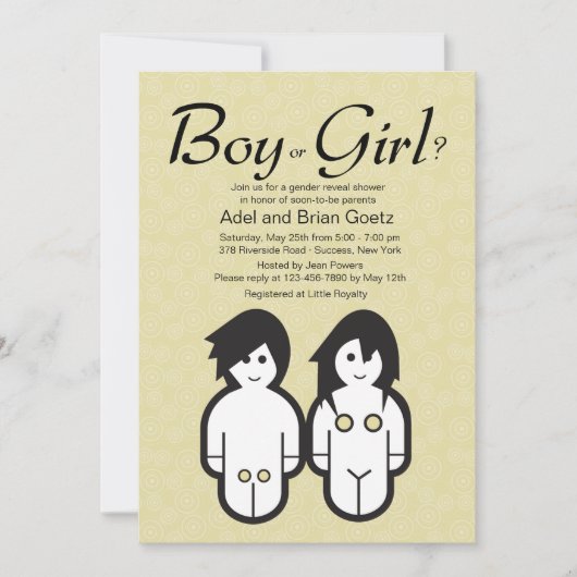 Jungen-oder Mädchen-Geschlecht decken Party Einladung (Vorderseite)