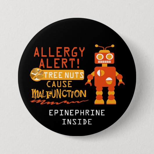 Jungen-orange Roboter-Baum-Nuss-Allergie-Alarm Button (Vorderseite)