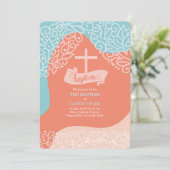 Jungen Orange und Blau mit Taufe über die Taufe Einladung (Stehend Vorderseite)