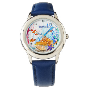 Jungen Ozean Fisch Niedlich Modern Blau Kinder Armbanduhr