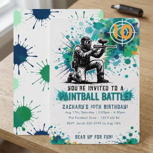Jungen Paintball-Schlacht Türkisblaue Spritzgeburt Einladung