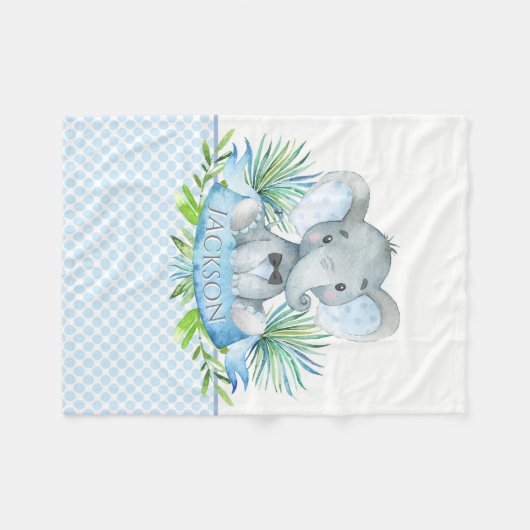 Jungen Personalisiert Elephant Baby Blanket Fleecedecke (Vorderseite (Horizontal))