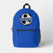 Jungen Personalisiert Name Cool Blue Soccer Footba Bedruckter Rucksack (Vorderseite)