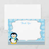 Jungen-Pinguin-Winter-Schneeflocke danken Ihnen Dankeskarte (Vorne/Hinten)