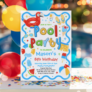 Jungen-Poolparty-Sommer-Tropisches Schwimmen Gebur Einladung