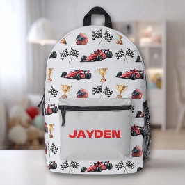 Jungen-Rennwagen-Muster personalisierter Name Bedruckter Rucksack
