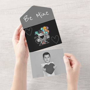 Jungen Roboter im Weltraum Foto Valentinstag Karte