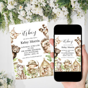 Jungen-Rustic-Woodland-Baby-Shower-Einladung Einladung