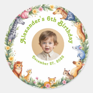Jungen-Safari-Budget-Kinder-Foto-Lustige-Geburtsta Runder Aufkleber