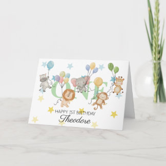 Jungen Safari-Tiere 1. Geburtstag, Benutzerdefinie Karte