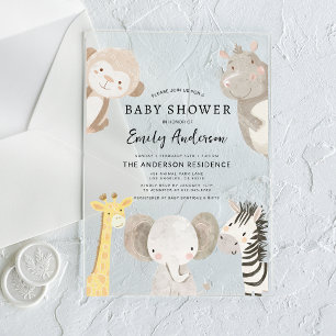 Jungen Safari-Tiere Baby Shower Acryleinladungen