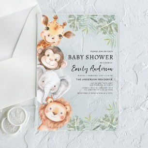 Jungen Safari-Tiere Baby Shower Acryleinladungen