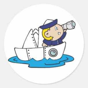 Jungen-Seemann im Boot Runder Aufkleber