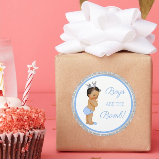 Jungen sind die Bombe! Bath Gift Etc Blue Silver Runder Aufkleber (Party)