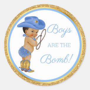 Jungen sind die Bombe! Cowboy Bath-Geschenk Etc Bl Runder Aufkleber