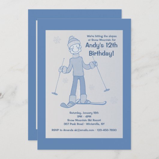 Jungen-Skifahrer-Einladung Einladung (Vorne/Hinten)