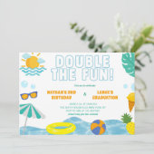 Jungen Sommer Geschwister Geburtstag und Abschluss Einladung (Stehend Vorderseite)