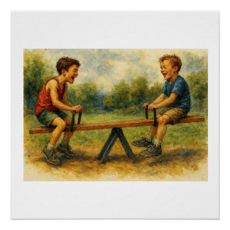 Jungen spielen auf einer Wippe,  Poster