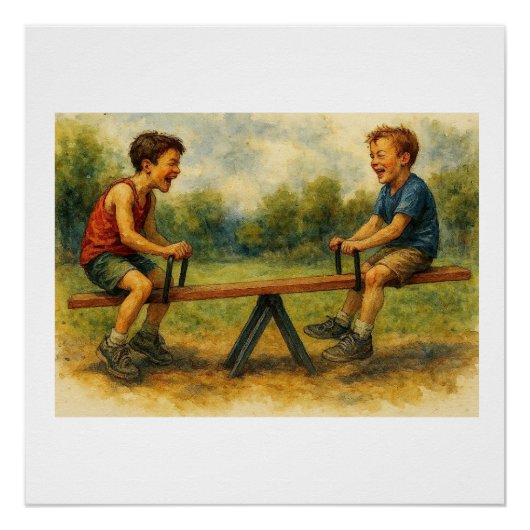 Jungen spielen auf einer Wippe,  Poster (Vorderseite)