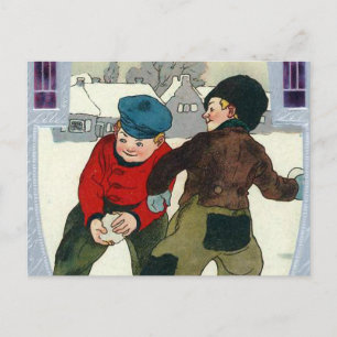 "Jungen spielen Schneebälle" Postkarte