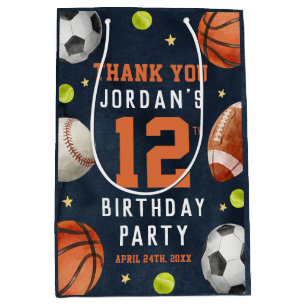 Jungen Sport-Thema Orange Navy Geburtstagsfeier  Mittlere Geschenktüte