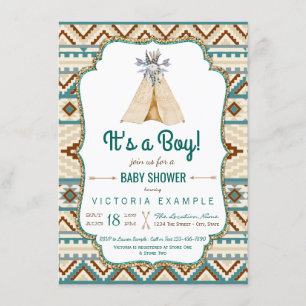 Jungen-Stammes-Tipi-Aztek-Baby-Party Einladung