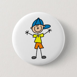 Jungen-Strichmännchen-Knopf Button