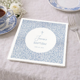 Jungen-Taufe Blau-Weiß-Blumenmuster-Taufe  Serviette