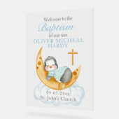 Jungen Taufe Christening Begrüßung Baby Penguin Acrylschild (Winkel)