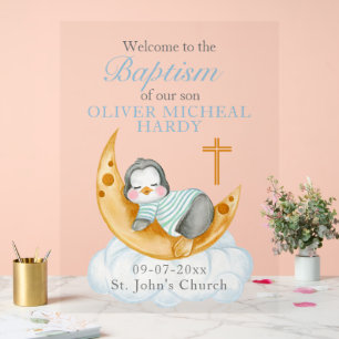 Jungen Taufe Christening Begrüßung Baby Penguin Acrylschild