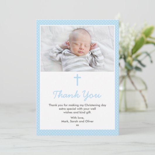 Jungen-Taufe/Taufe danken Ihnen zu kardieren Dankeskarte (Stehend Vorderseite)