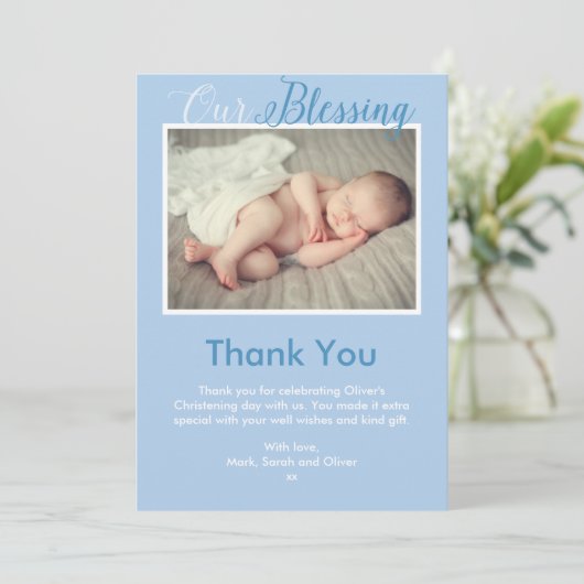 Jungen-Taufe/Taufe danken Ihnen zu kardieren Einladung (Stehend Vorderseite)