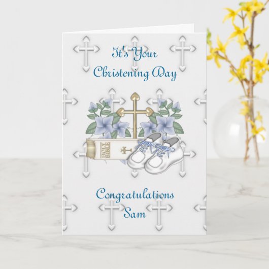 Jungen-Taufschuhe Karte (Gelbe Blume)