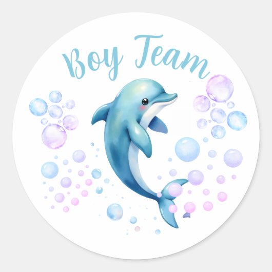 Jungen-Team-Delfin-Geschlecht-Enthüllung Runder Aufkleber (Vorderseite)