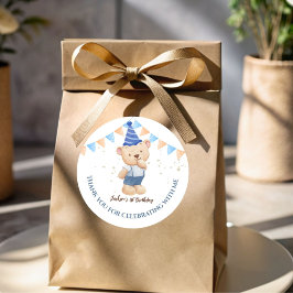 Jungen Teddy Bär Party personalisiert Runder Aufkleber