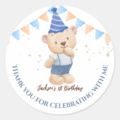 Jungen Teddy Bär Party personalisiert Runder Aufkleber (Vorderseite)