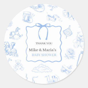Jungen-Toile-de-Jouy-Blau-Baby-Party Runder Aufkleber