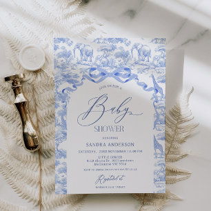 Jungen Toile De Jouy Blaue Babyparty-Einladung Einladung