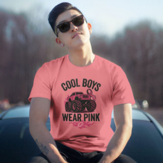 Jungen tragen rosa Hemd – Monster Truck Krebsbewus T-Shirt