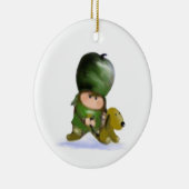 Jungen-und Hundeweihnachtsverzierung Keramikornament (Rechts)