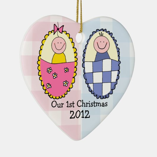 Jungen-und Mädchen-Zwillings-erstes Keramik Ornament (Rechts)