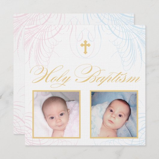 Jungen-und Mädchen-Zwillings-Foto-Taufe-Einladung Einladung (Vorne/Hinten)