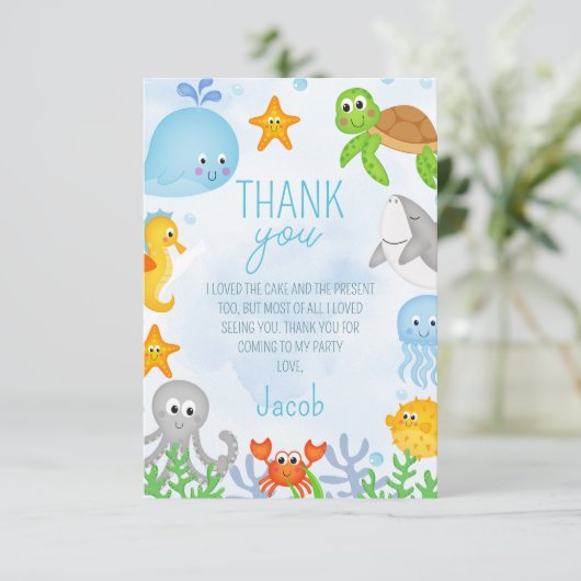 Jungen unter dem Meer Eins der See erste Geburtsta Dankeskarte (Stehend Vorderseite)