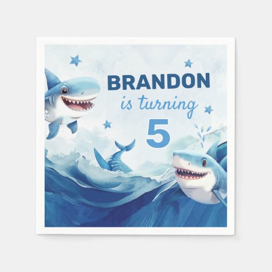 Jungen unter Meereshai 5. Geburtstag Serviette (Vorderseite)