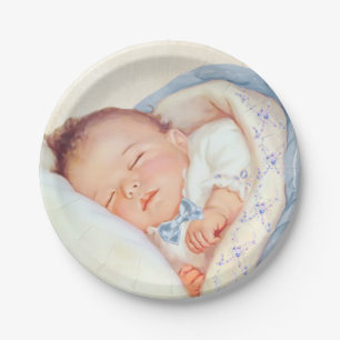 Jungen Vintage-Baby-Party Pappteller